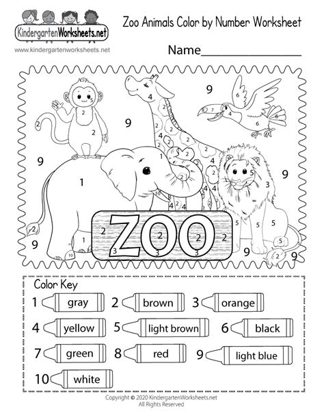 color  number worksheets  kindergarten