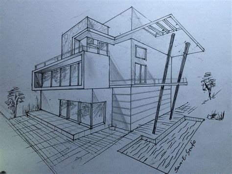 simple modern mansion drawing   draw  modern house guitar rabuho