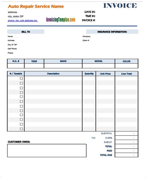 repair receipt templates  sample  format