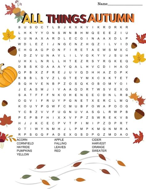printable fall word search printable word searches