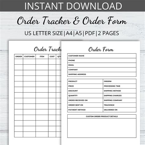 small business order form template order tracker printable etsy