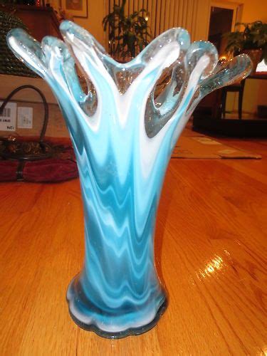 Vintage Hand Blown Murano Glass Vase Blue White Ebay Murano Glass