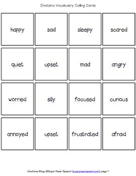 emotions bingo   super power speech teachers pay teachers