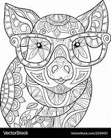 Coloring Pig Adult Cute Vector Bookpage Wearing sketch template