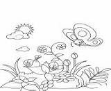 Coloring Pages Spring Glade Snail Flowering Butterfly Printable sketch template