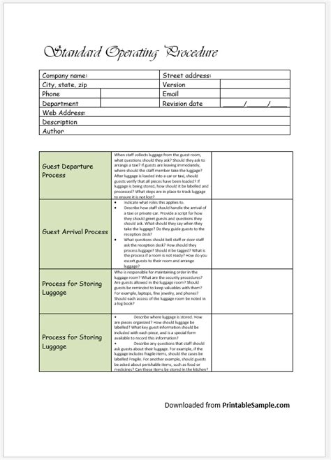 manufacturing sop template excel