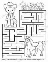 Horse Party Kids Printable Cowboy Maze Birthday Coloring Personalized Book Favor Etsy Activity Barrel Childrens Pdf  Jpeg Choose Board sketch template