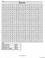 Coloring Squared Pixel Pages Fractions Decimals Butterfly Color Printable Decimal Fraction Percent Percentages Number Worksheets Sheets Math Halloween Multiplication Print sketch template