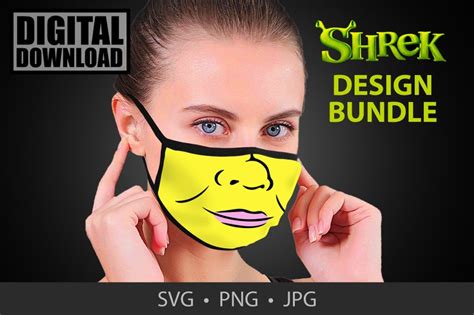 shrek fiona cartoon face mask design bundle fun  etsy