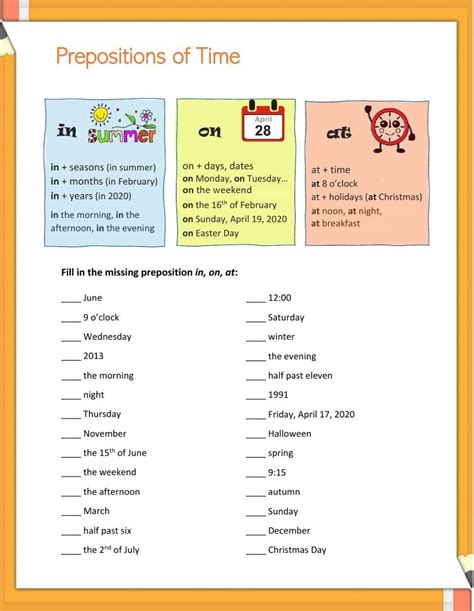 prepositions  time    grammar focus worksheet