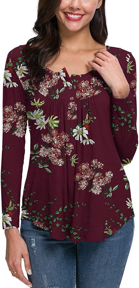 Womens Button Up Long Sleeve T Shirt Casual Blouse Tunic Tops