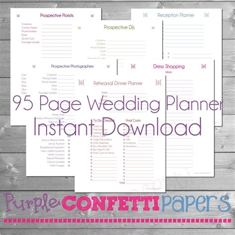 printable wedding planner  pages instant  kit