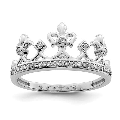 diamonddeal  sterling silver diamond crown ring  women size