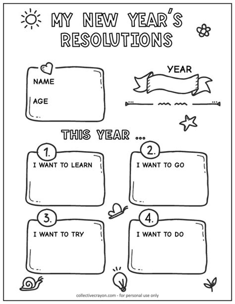 printable  years resolutions template