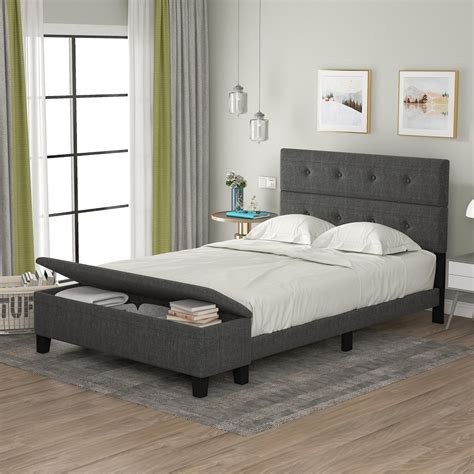 full size upholstered platform bed frame  storage case modern