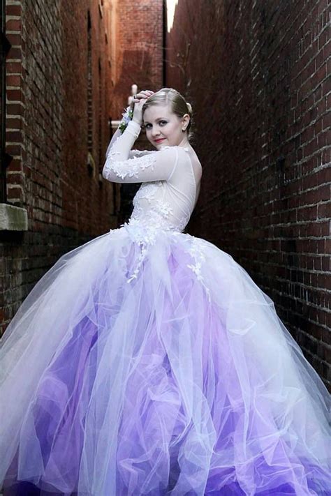 wedding dress long sleeve lace tutu dress ivory  purple etsy wedding dresses lace long