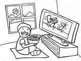 Tv Watching Clipart Drawing Kid Coloring Pages Television Child Illustration Stock Cartoon Clip Boy Vector Cartoons Kids Dogs Printable Baby sketch template