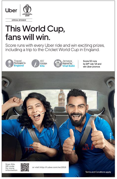 uber offical sponsor  world cup fans  win ad times  india