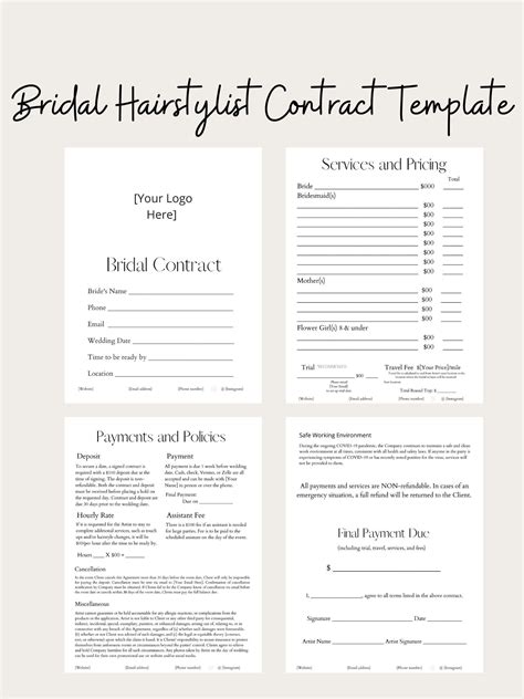 editable bridal hairstylist contract etsy
