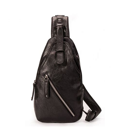 mens sling leather shoulder bag chest crossbody casual backpack