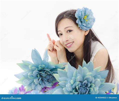 asian girl   spa model  flowers stock photo image  adult