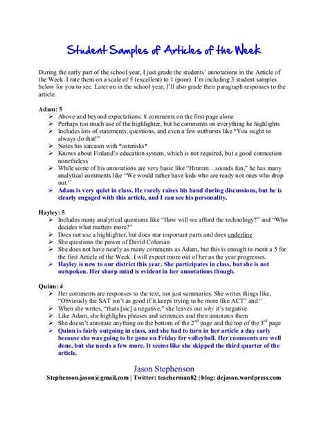 student samples article   week
