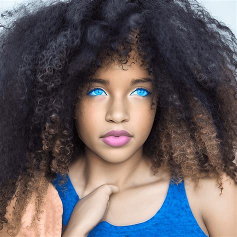 Cute Black Girl With Blue Eyes And Curly Hair Wearing Pink · Creative
