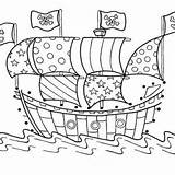Coloring Pirate Ship Sails Cheerful Galleon Rear Simple Drawing sketch template