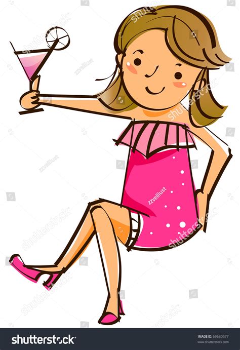 Girl Holding Wine Glass Stock Vector 69630577 Shutterstock