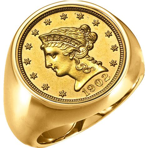 gold mens mm coin ring    liberty head gold coin