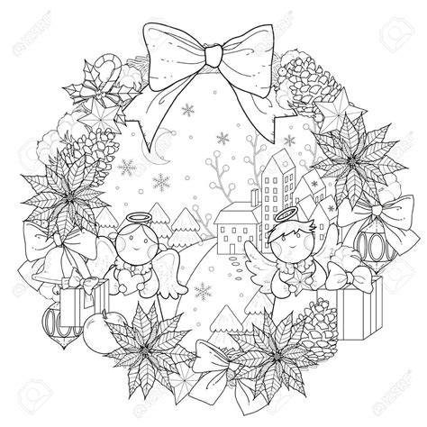 christmas wreath coloring page  decorations  exquisite
