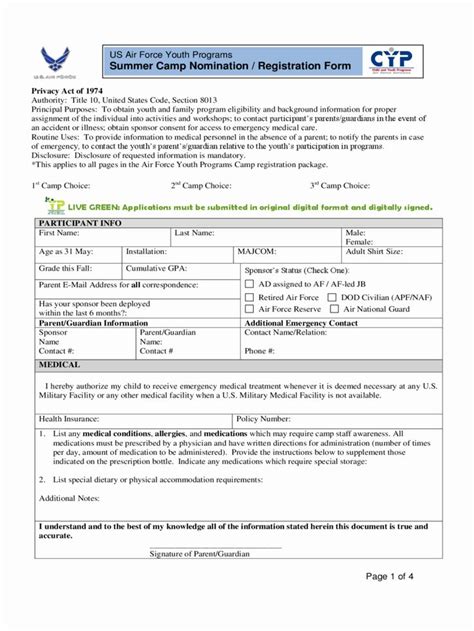 air force position paper template lovely summer camp registration form