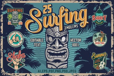 vintage surfing emblems branding logo templates creative market