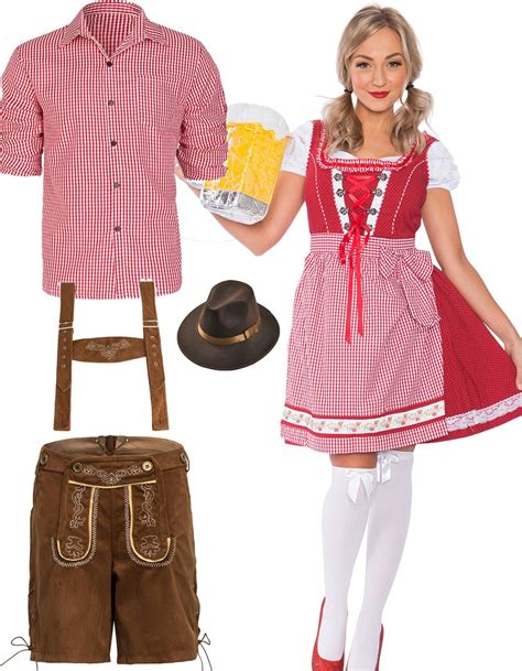 red couple lederhosen oktoberfest beer garden costume