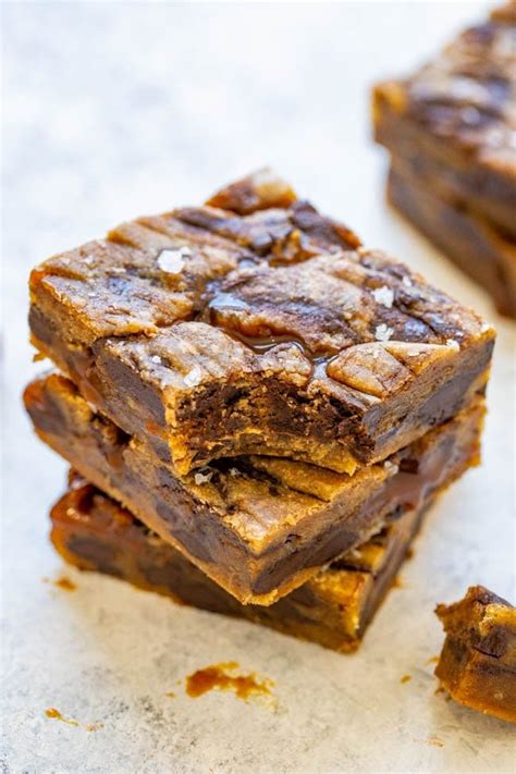 Browned Butter Chocolate Chunk Salted Caramel Blondies Averie Cooks