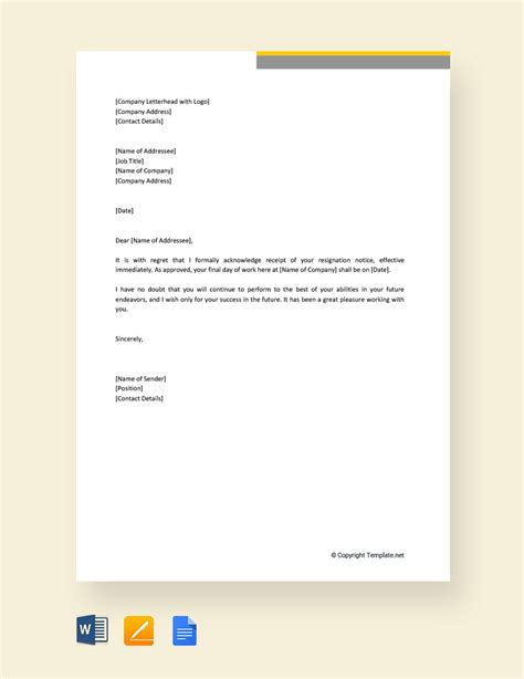 resignation acceptance letter format retail resume  experience sample