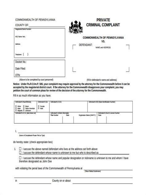 Free 5 Sample Criminal Complaint Forms In Ms Word Pdf