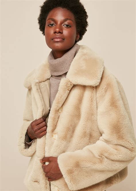 neutral short faux fur coat whistles