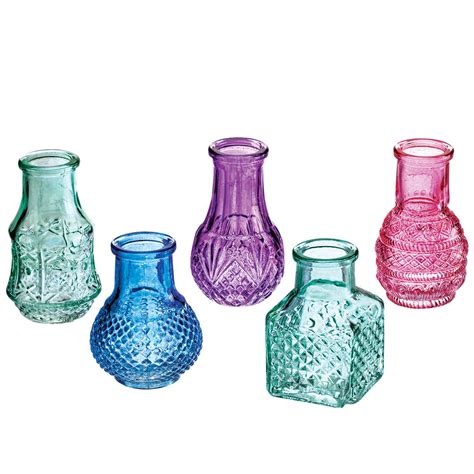 Mini Colored Glass Vases Set Of 5 Colored Vases Walter Drake