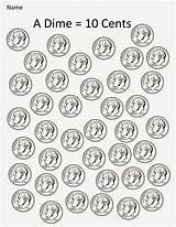 Coins Dime Cents Money Kindergarten Three Counting Dimes Worksheet Print Part Size Color Activities If Visit First sketch template