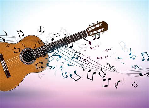 banner design  acoustic guitar  falling notes  clean background vector