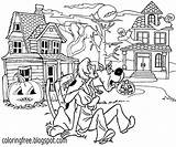 Coloring Pages Drawing Halloween Town Printable Color Scooby Doo Haunted Kids Cartoon House Monster Ghost Graveyard Print Castle Shaggy Moon sketch template