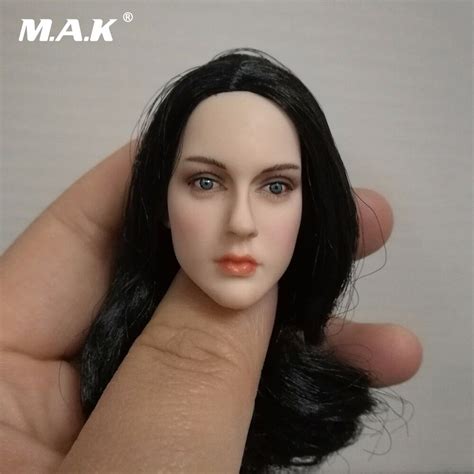 1 6 Scale Woman Head Carving Female Black Long Hair Pale Head Sculpt