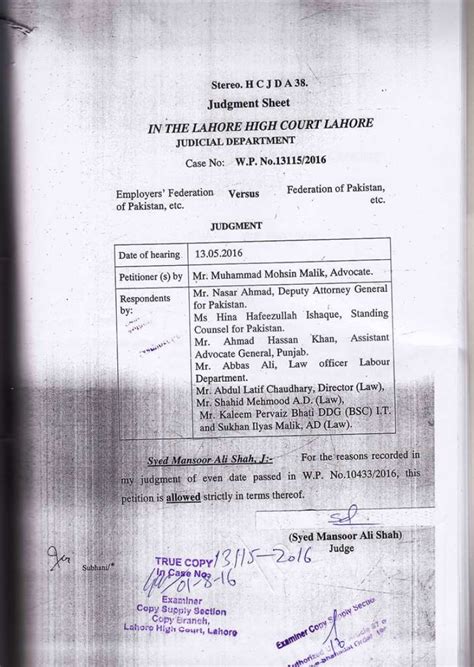 judgement  lahore high court  eoabi case employers federation  pakistan