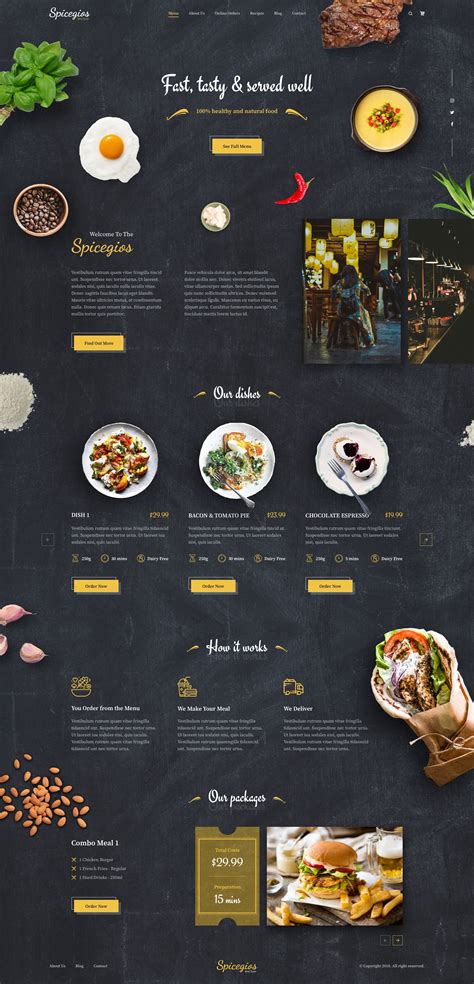 spicegios restaurant landing page food website design food menu