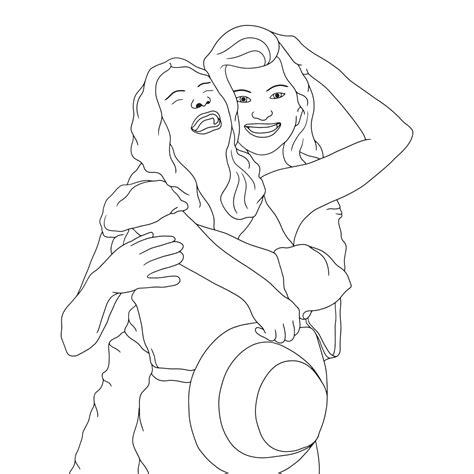 coloring page girls   happy time  friends