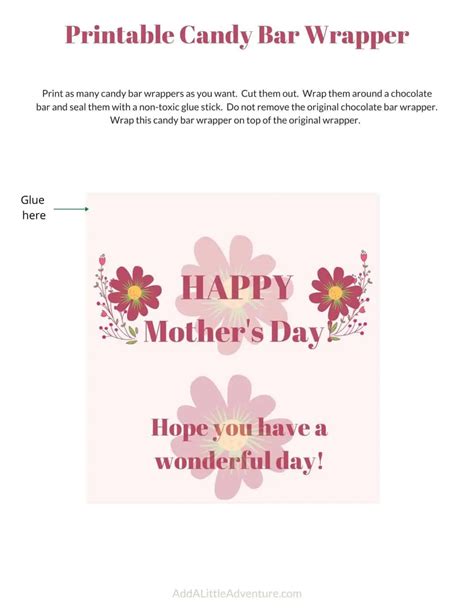 mothers day candy wrappers  printables add   adventure