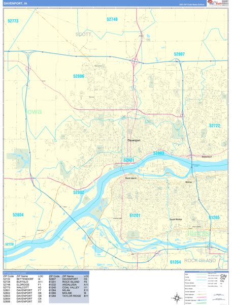 Davenport Iowa Zip Code Maps Basic