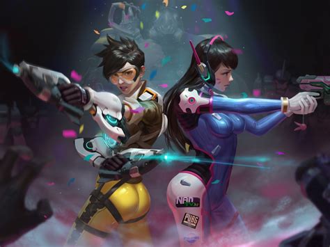 desktop wallpaper tracer and d va art overwatch hd image picture background dd8eb3