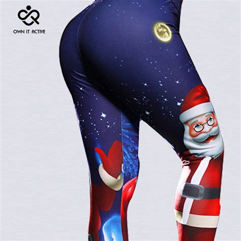 Christmas Yoga Pants Woman Starry Sky Santa Print Elastic Push Up